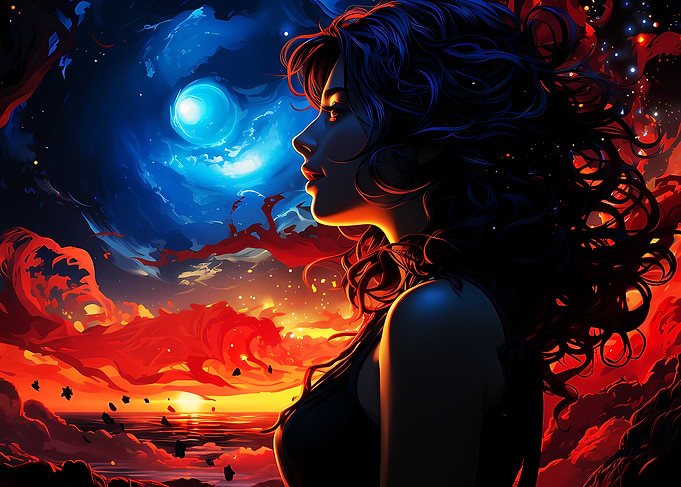 Woman Gazing at Cosmic Sky