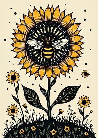 Sunlit Harmony: Bee and Sunflower