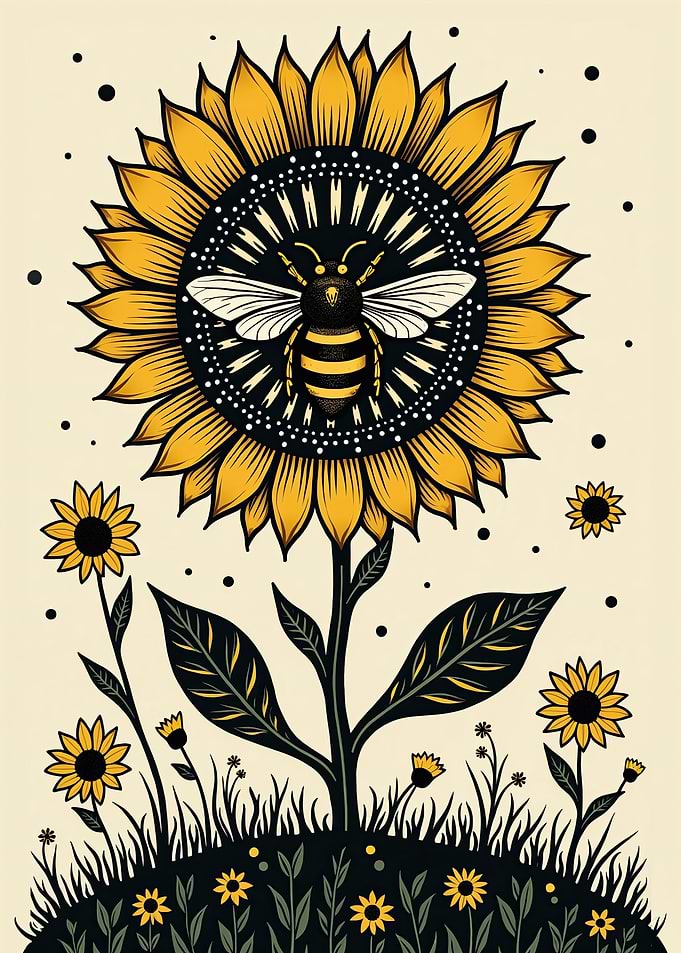 Sunlit Harmony: Bee and Sunflower