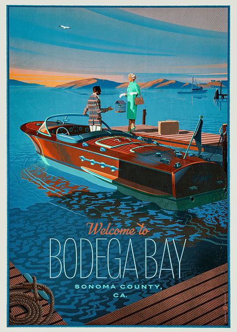 Bodega Bay Vintage Poster — retro travel art printed on metal