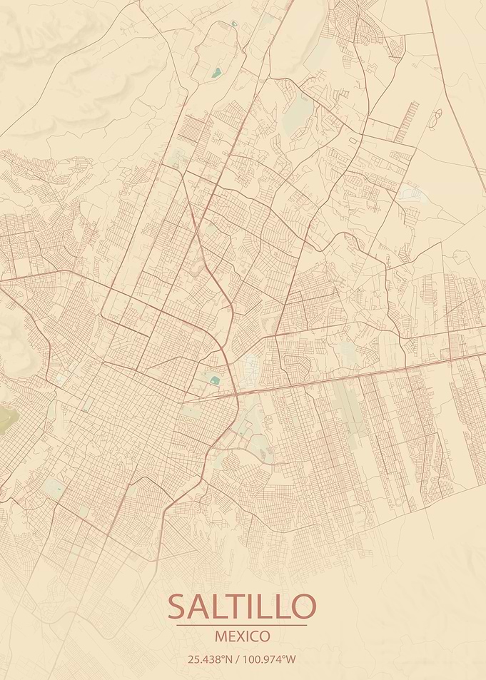 Saltillo Mexico Vintage Style City Map