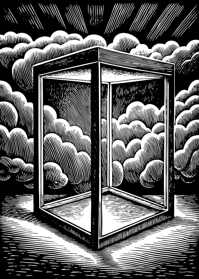 Surreal Cube in Clouds