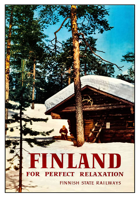 Finland Travel Poster — retro travel art printed on metal