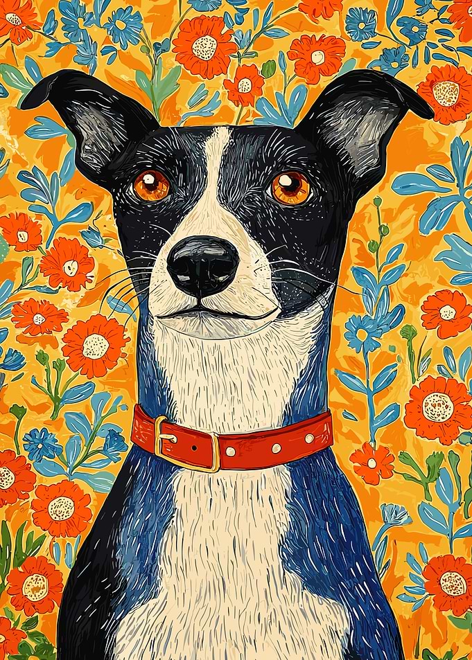 Dog Portrait with Flowers