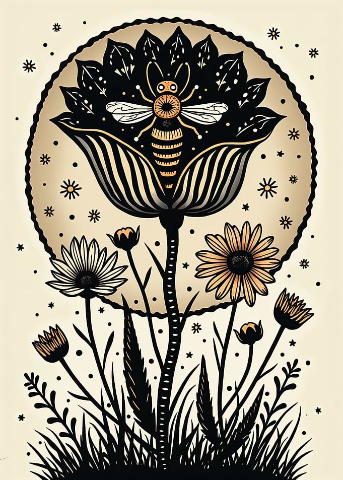 Mystical Bee Blossom with Daisies