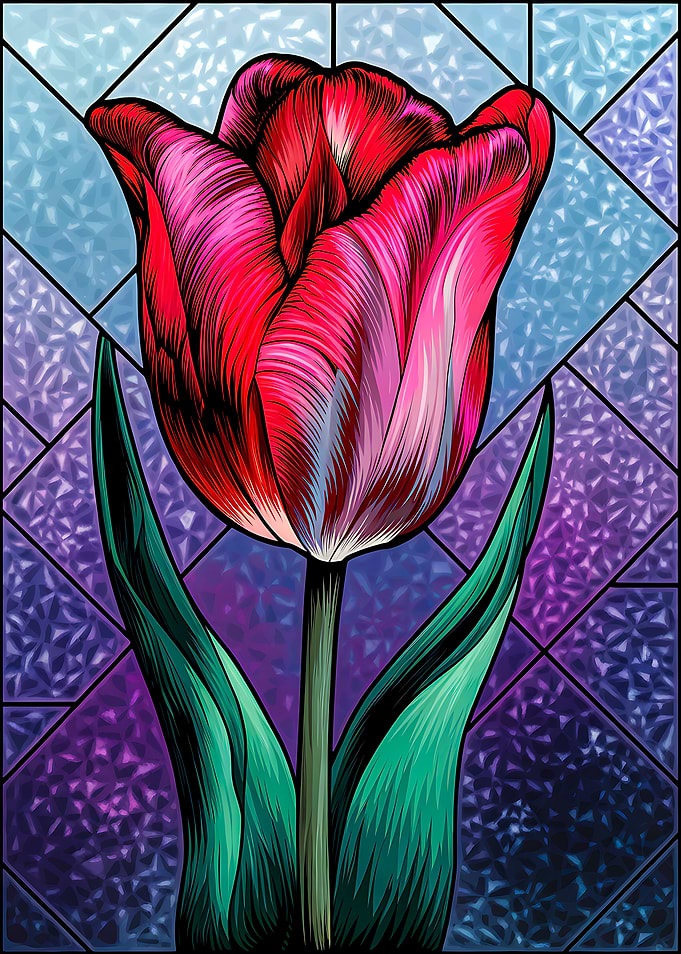 Vibrant Tulip Blossom in Stained Glass