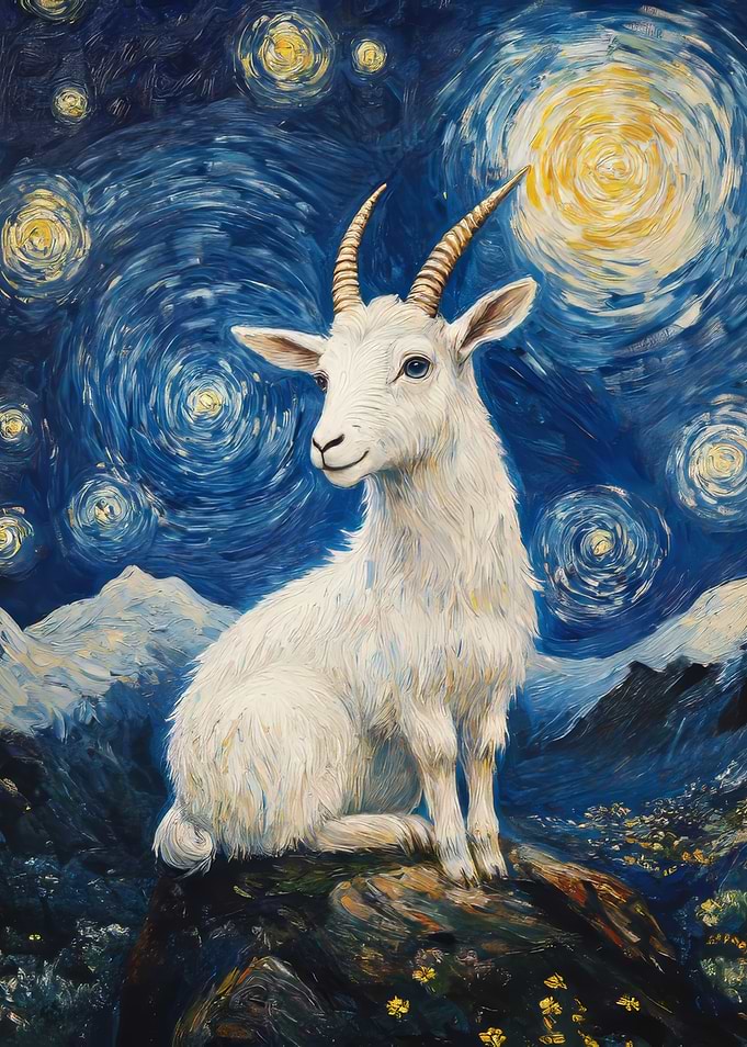 Goat Under Starry Night