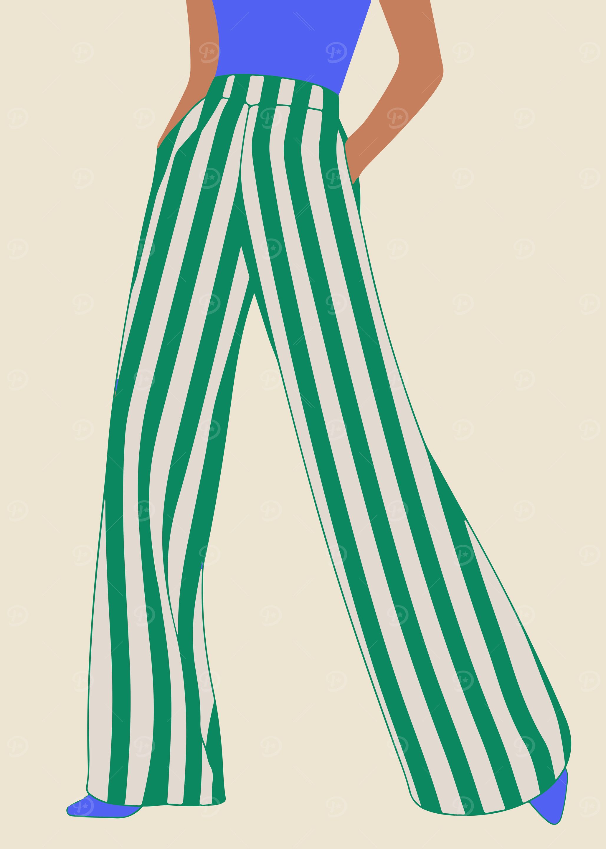 Green Striped Pants Fashion Illustration