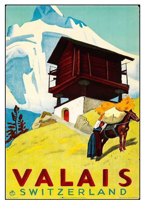 Valais Switzerland Vintage Poster — retro travel art printed on metal