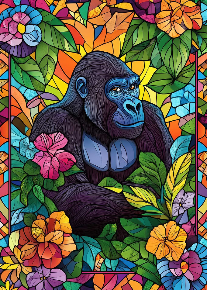 Gorilla in Jungle Stained Glass