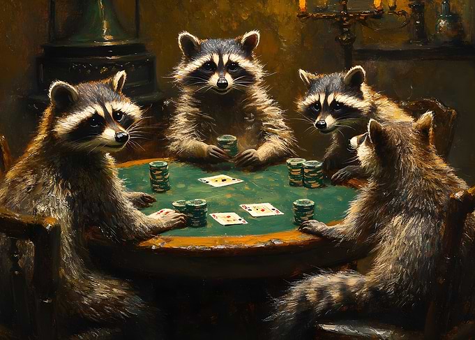 Raccoons Playing Poker