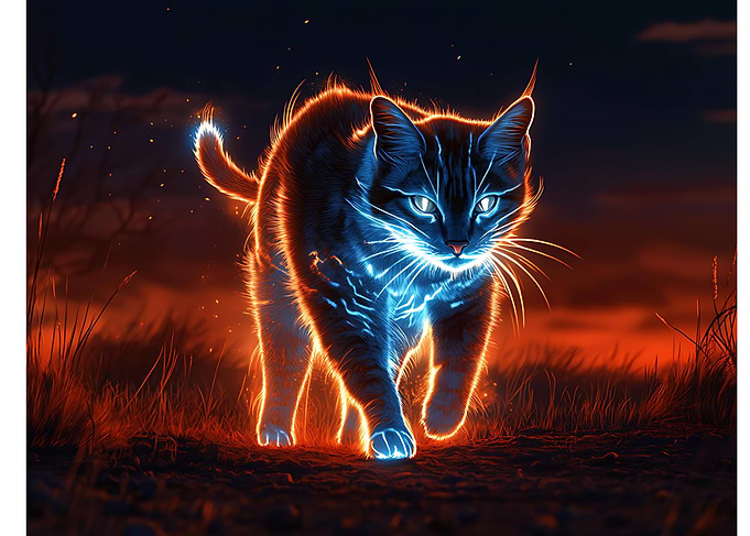 Glowing Wild Cat in A Field