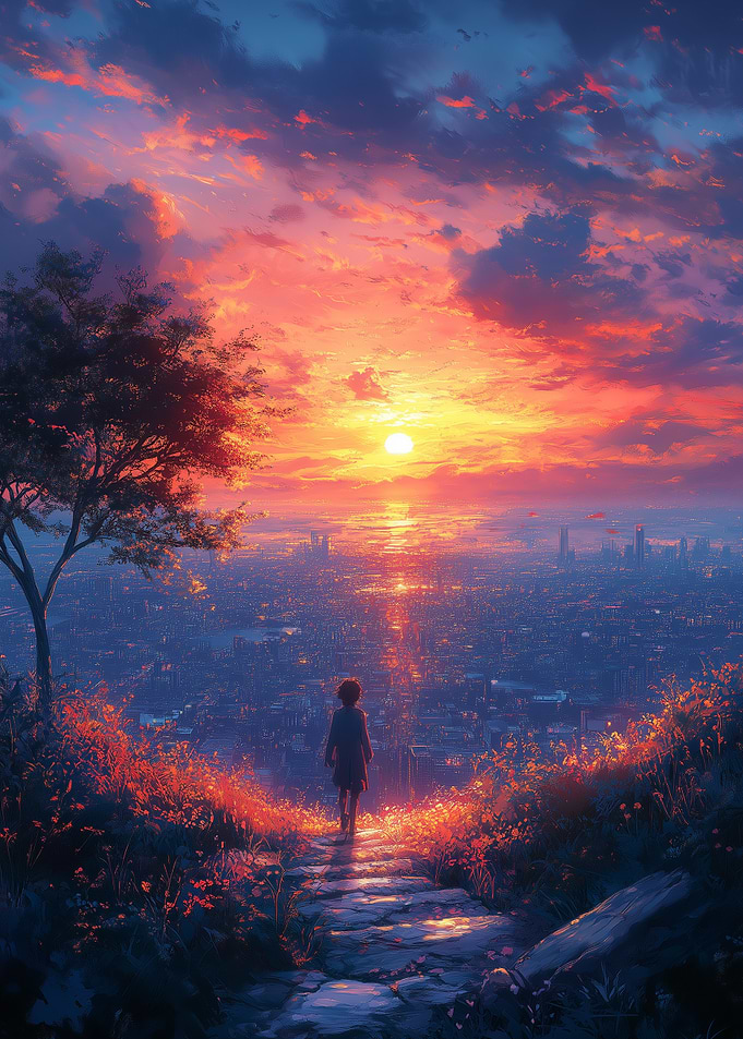 Crimson Horizon: A Silent Reflection