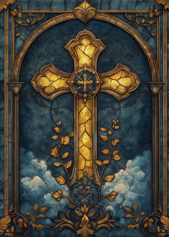 Stained Glass Golden Cross