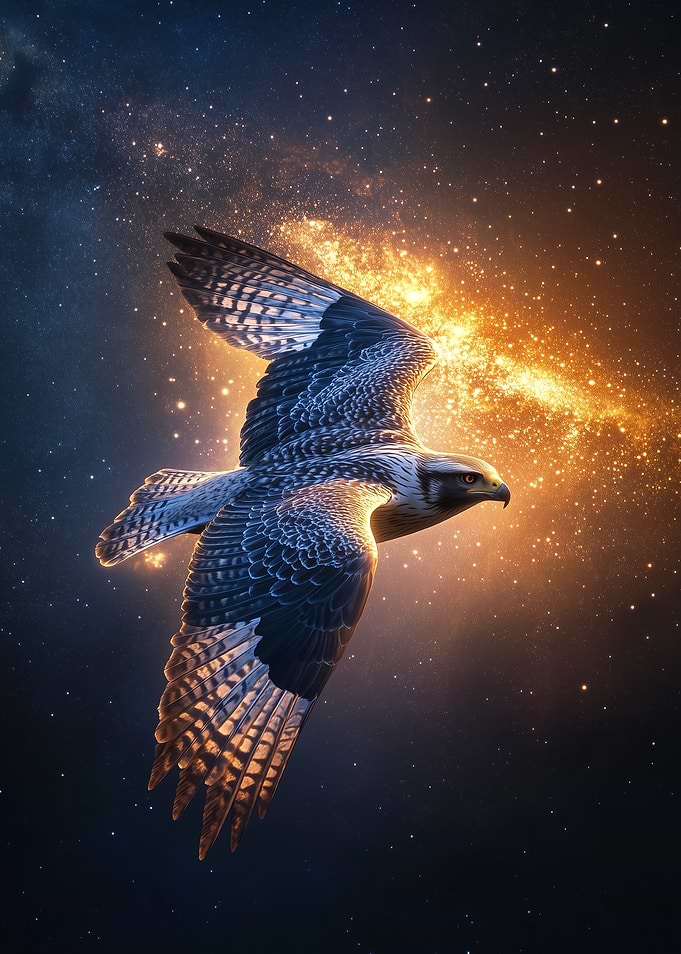 Cosmic Falcon in Flight