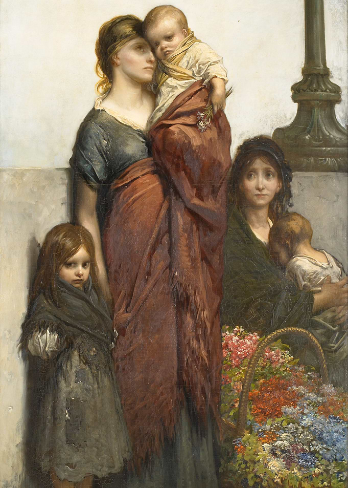 Mother and Children with Flowers