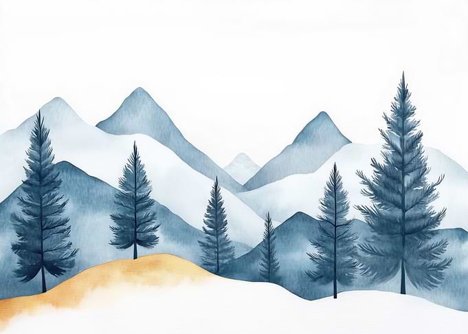 Watercolor Mountain Landscape
