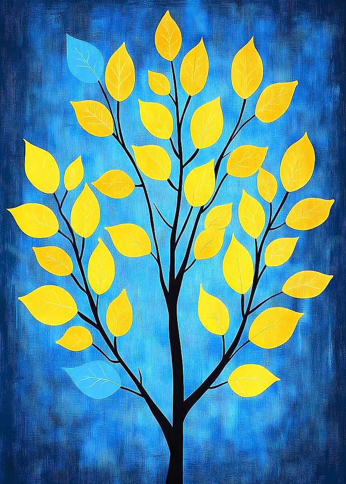 Yellow Tree on Blue Background