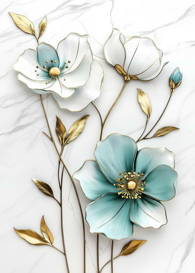 Gold & Teal Floral Wall Decor