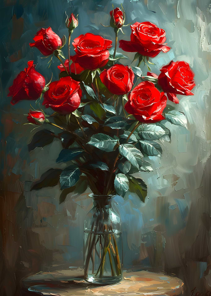 Red Roses in Vase