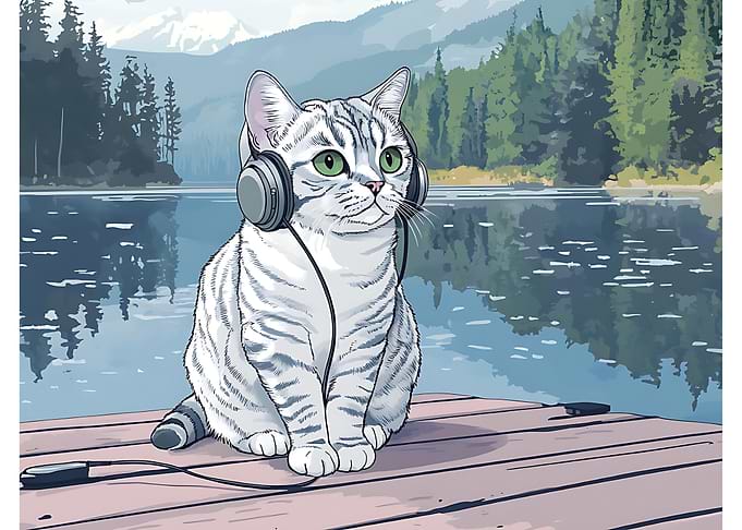 Cute Cat Listening to Music