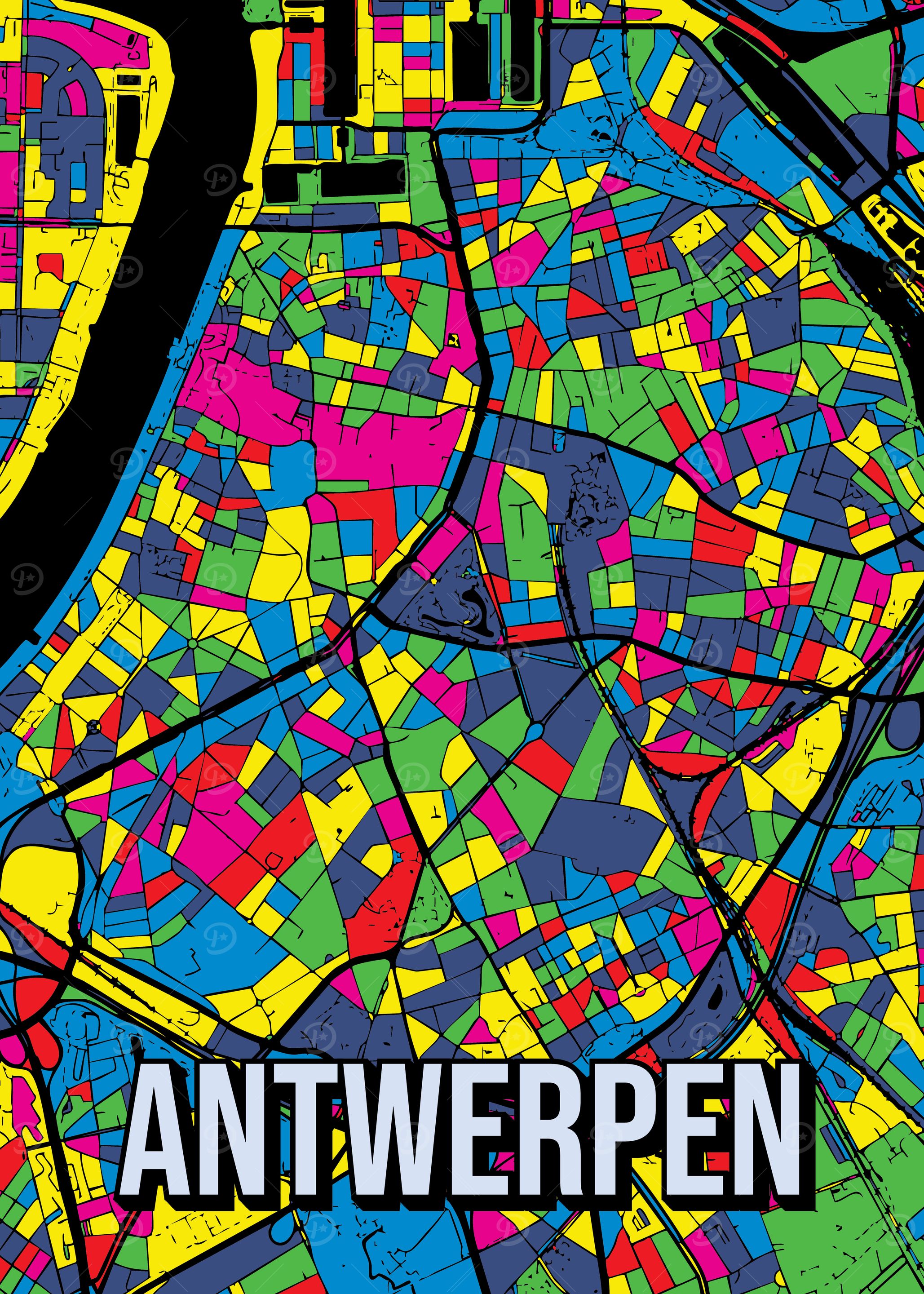 Antwerp Antwerpen Belgium City Map Travel Art