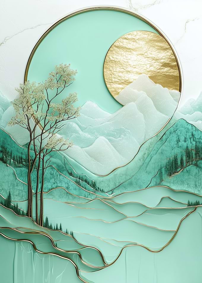 Gold & Green Mountain Landscape