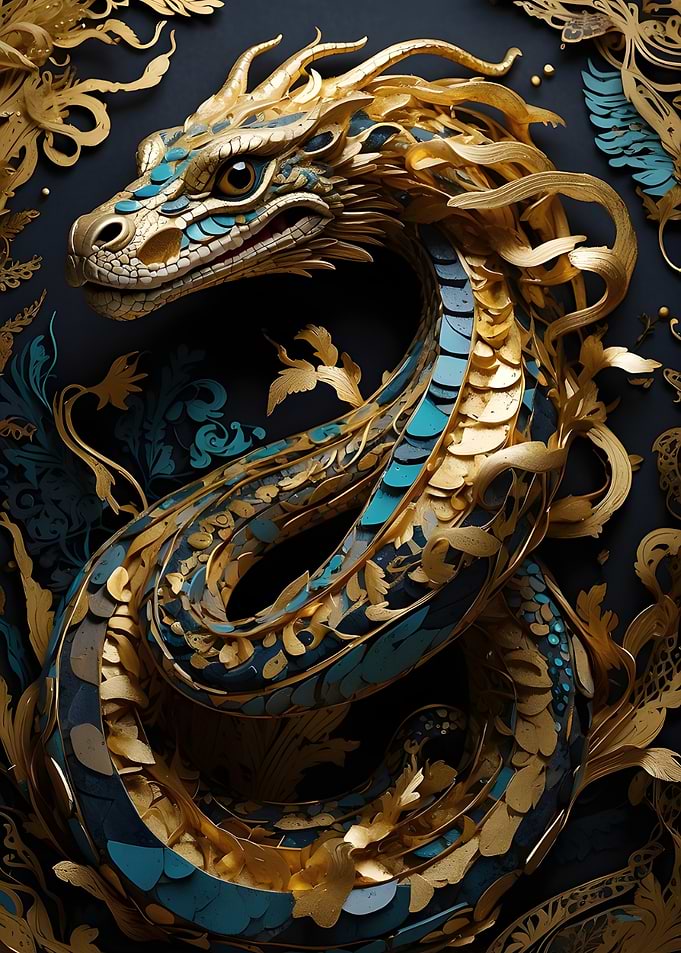 Golden Cosmic Serpent Artwork