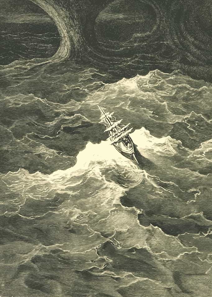 Ship in Stormy Sea