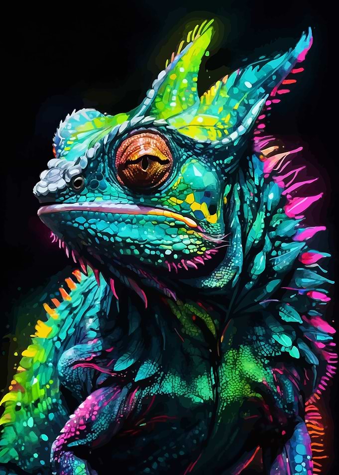 Neon Chameleon Portrait