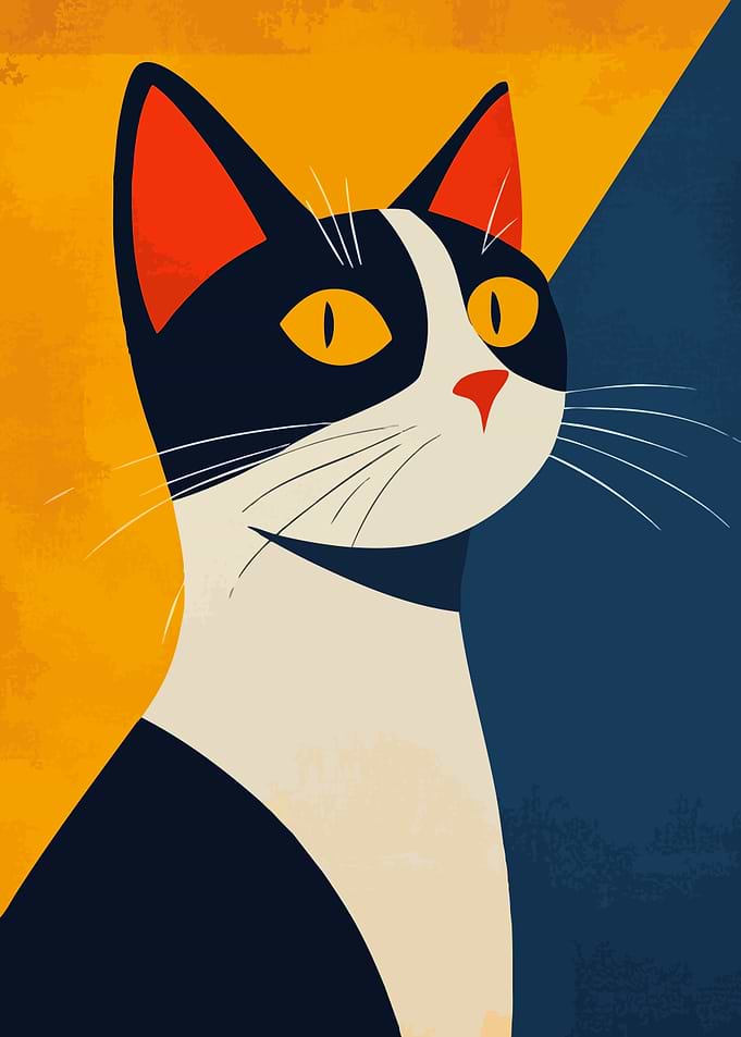 Cute Black and White Cat Portrait Art
