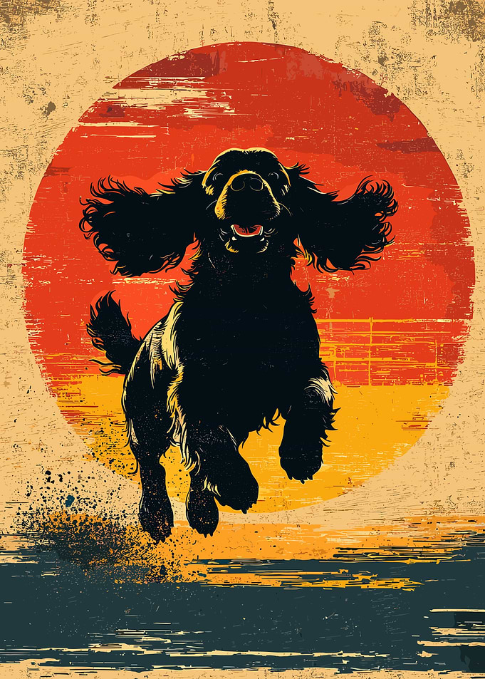 Cocker Spaniel Running Sunset