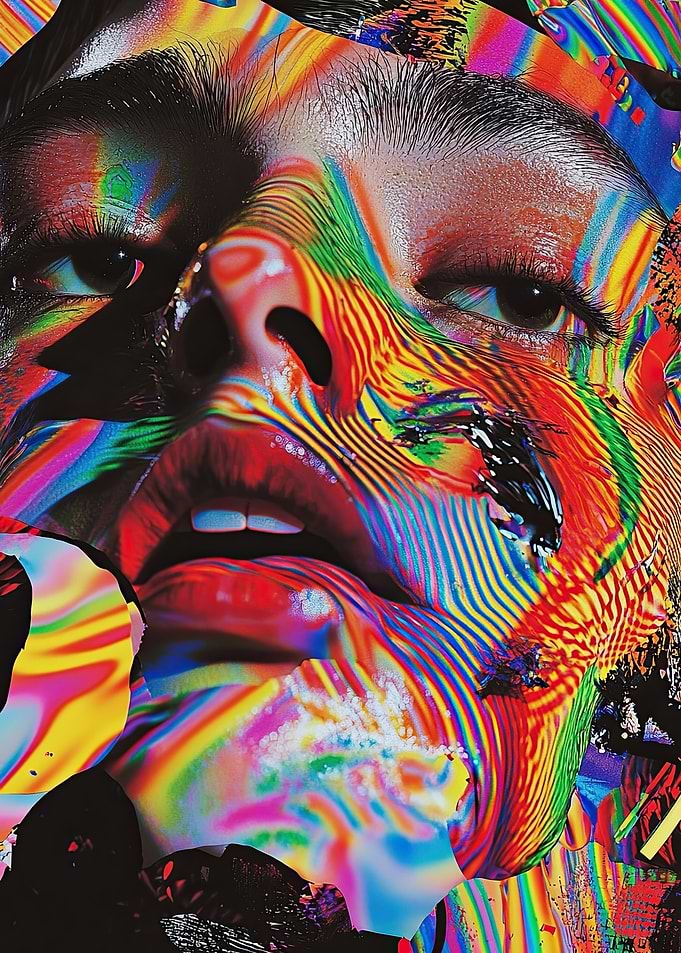 Abstract Face with Rainbow Stripes