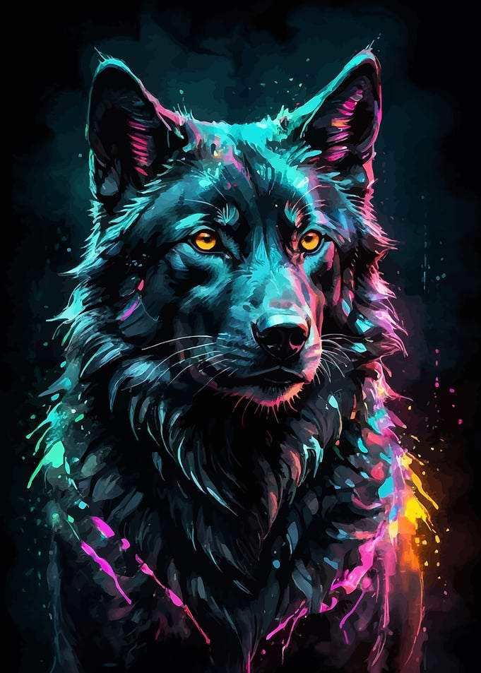 Neon Wolf Watercolor Portrait