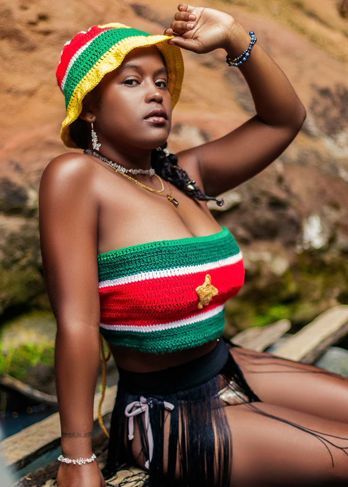 Woman in Green, Red, and Yellow Top
