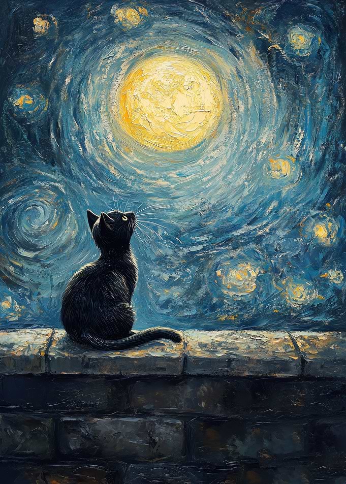 Cat Under Starry Night