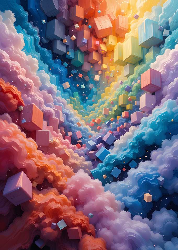 Rainbow Cubes in Clouds