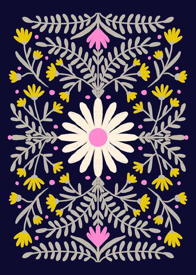 Symmetrical Floral Pattern with White Daisy