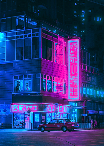 Car on neon street