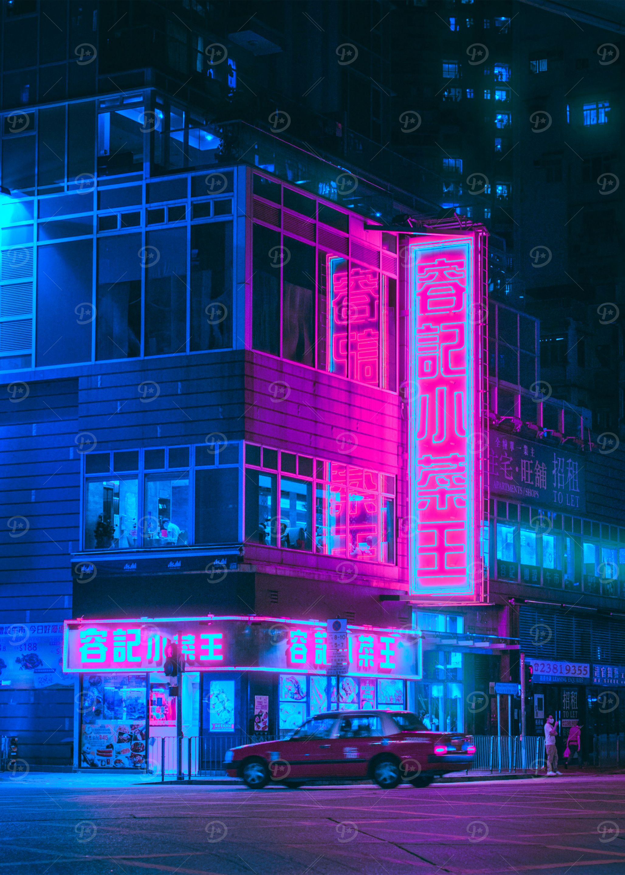 Car on neon street