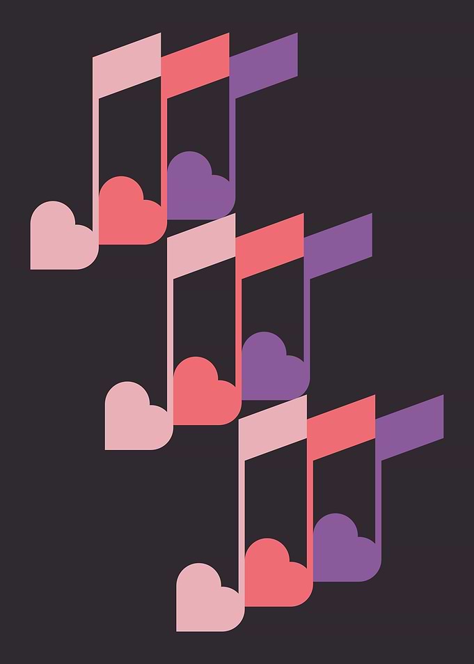 Abstract heart shaped notes