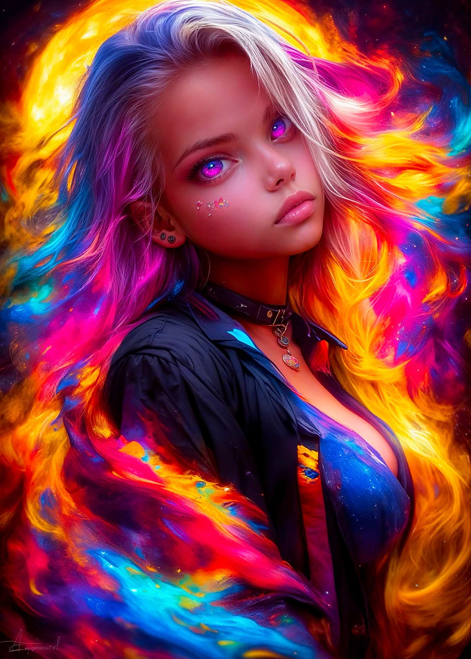 Cosmic Girl with Vibrant Hair
