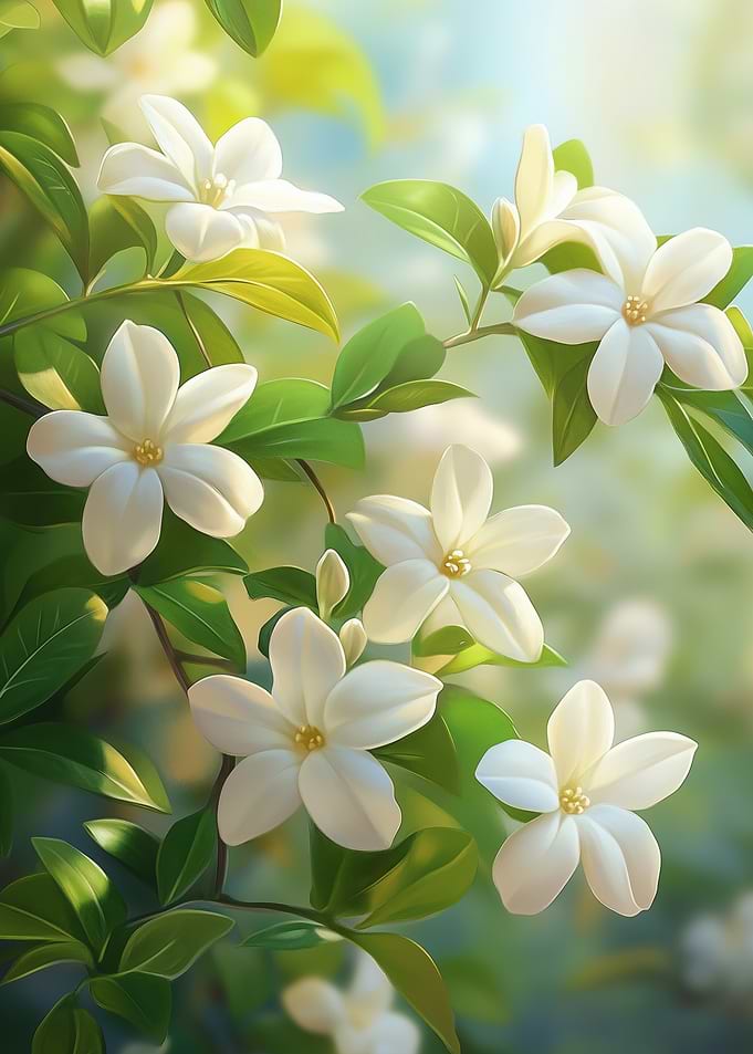 White Jasmine Flowers in Sunlight