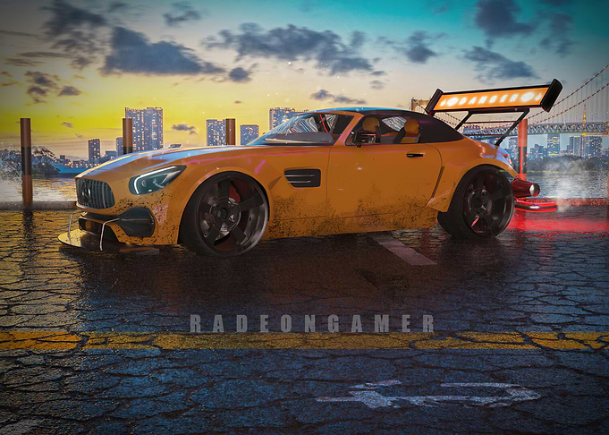 Yellow Sports Car at Sunset