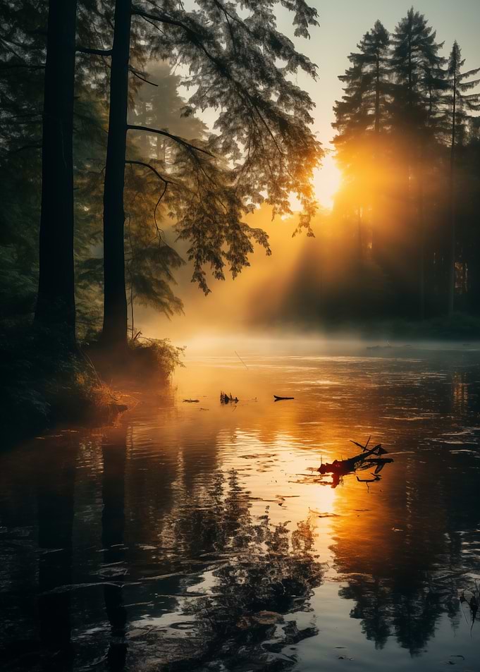 Misty Sunrise Forest River