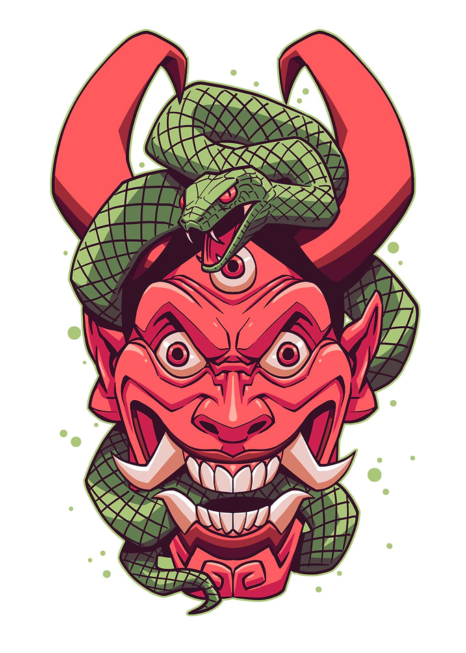 Oni Mask with Snake