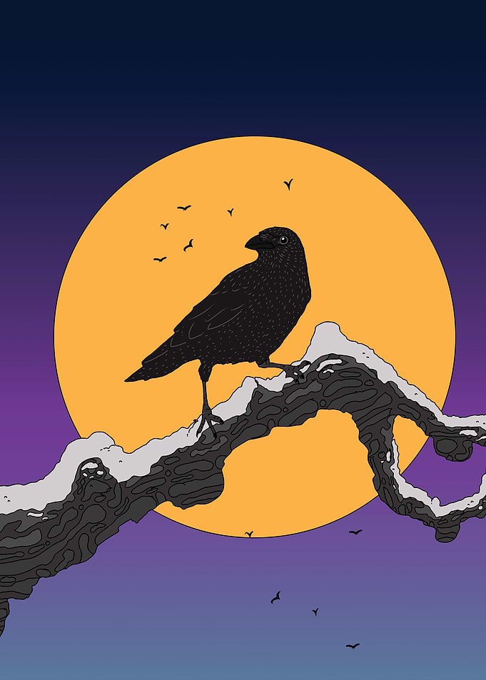 Crow on Branch with Moon