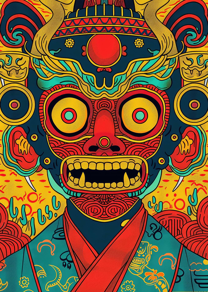 Japanese Oni Yokai Mask Art