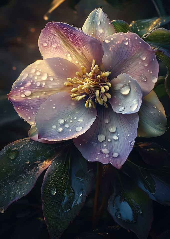 Dewy Purple Hellebore Flower