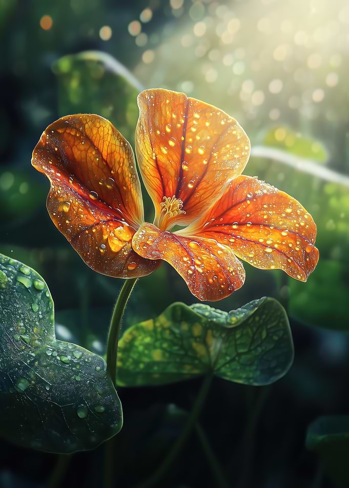 Dewy Orange Nasturtium Flower